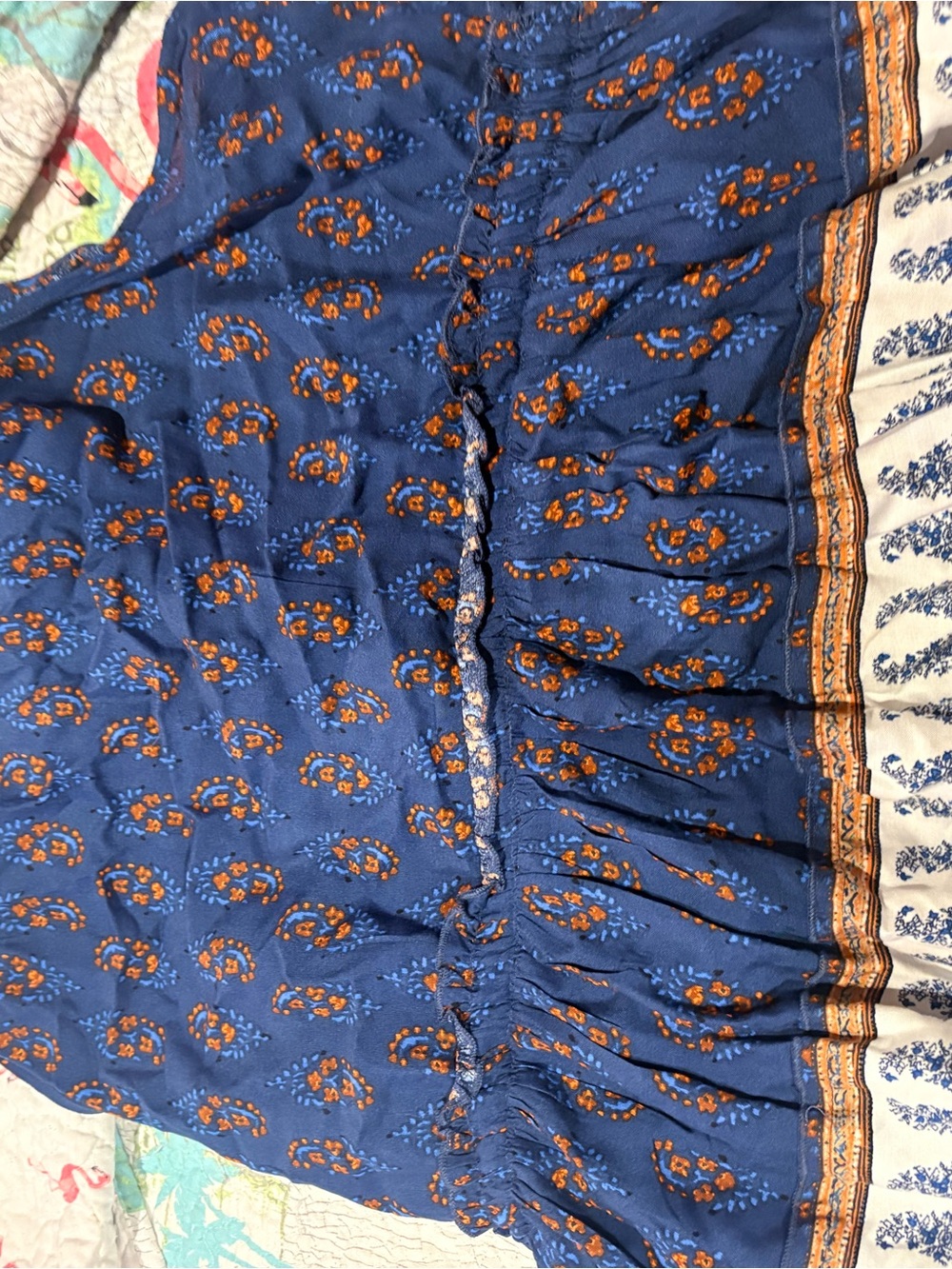 Maurices Blue Paisley Peplum Tank with White and Orange Trim - Picture 3 of 4